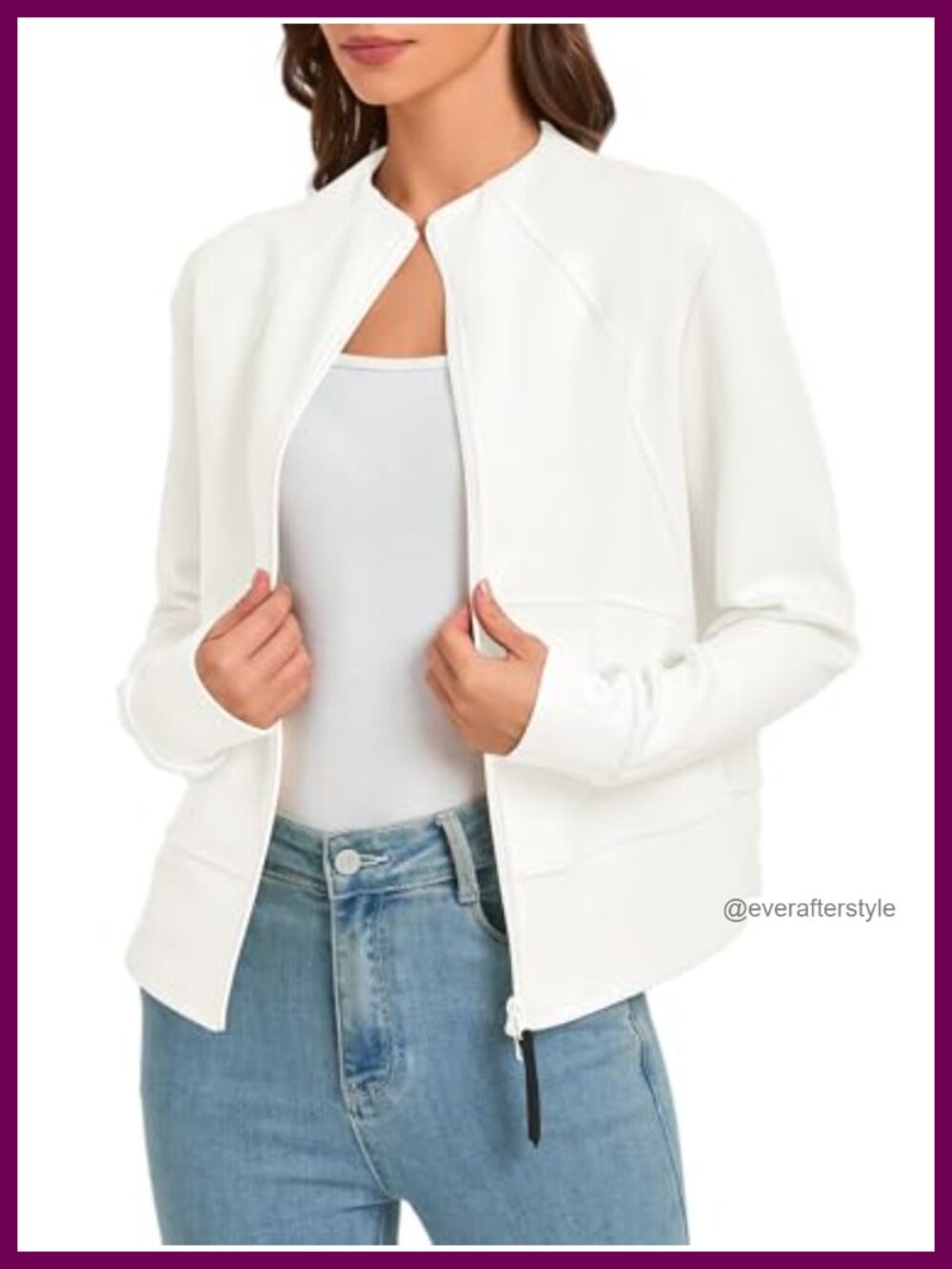 Cropped Zip Up Cardigan Jacket Lightweight Long Sleeve Bomber with Pockets